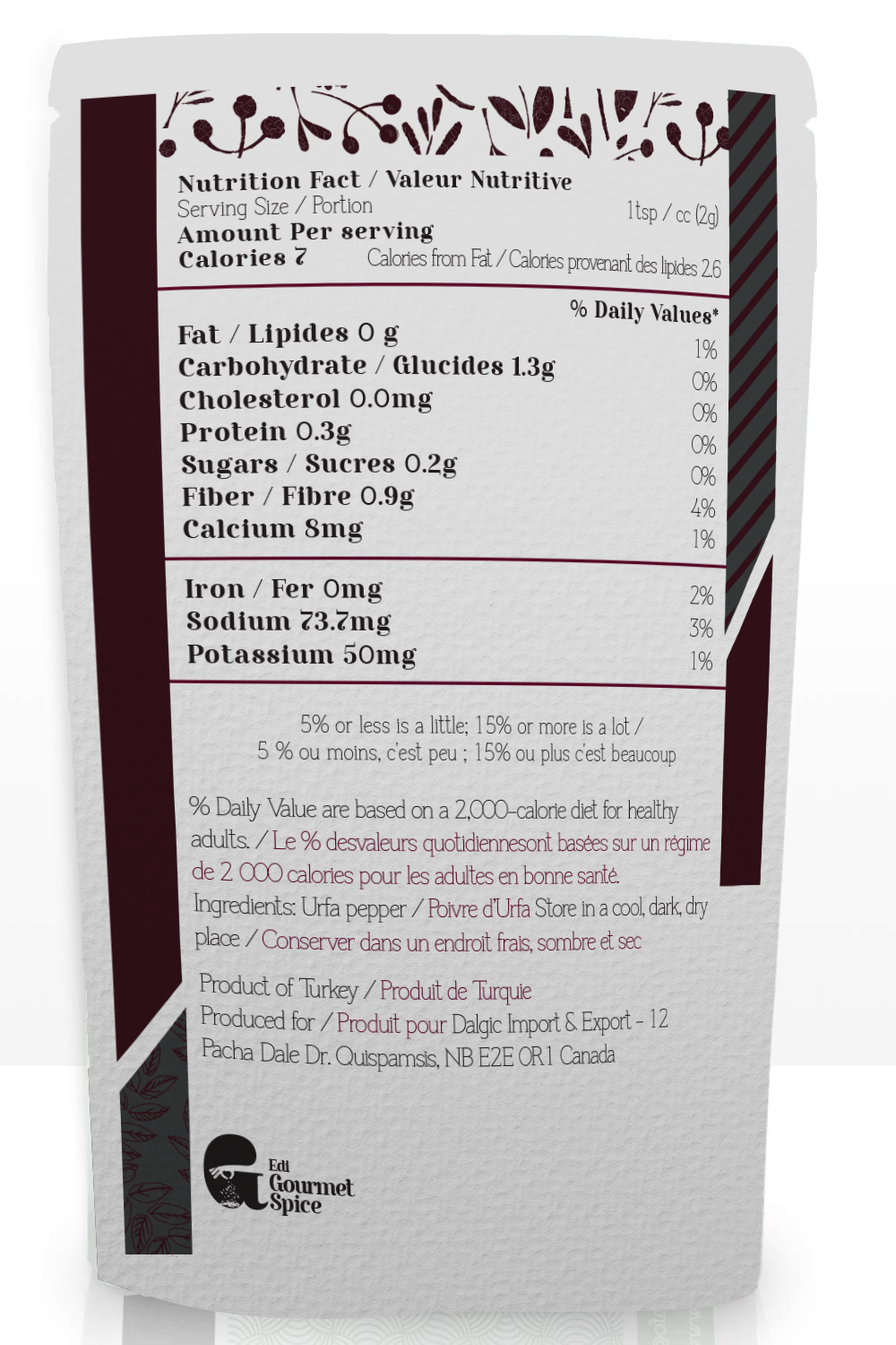 Edi Gourmet Spice Urfa Pepper – Nutrition Facts and Ingredients Panel