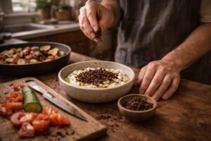 Urfa pepper used in a cozy home cooking setting