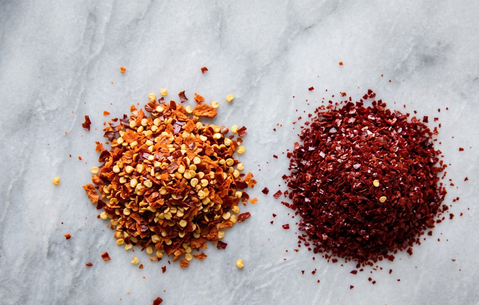 Crushed red pepper flakes compared to milder Aleppo pepper
